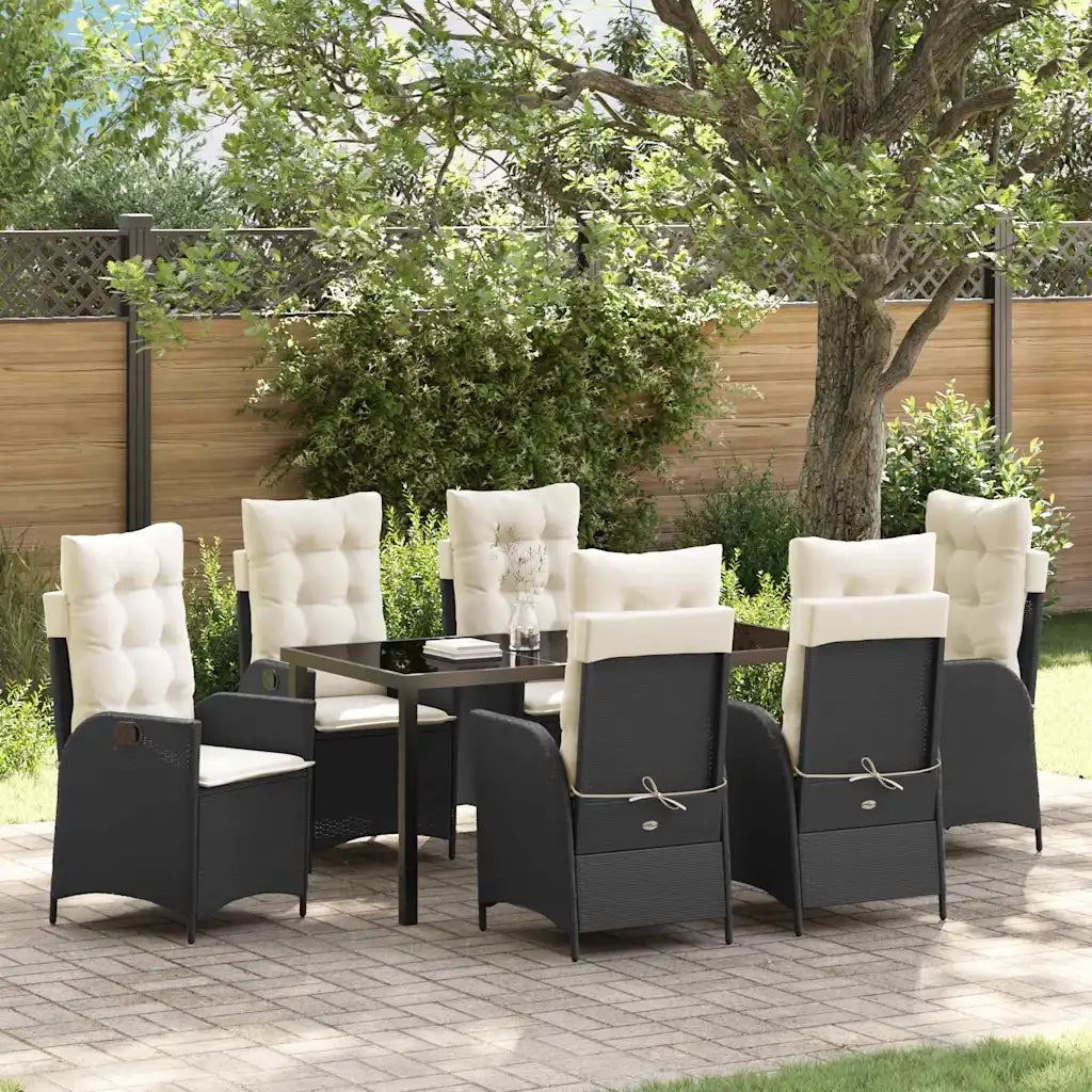 Set da Pranzo per Giardino con cuscino 7 pcs Nero polyrattan 3380481