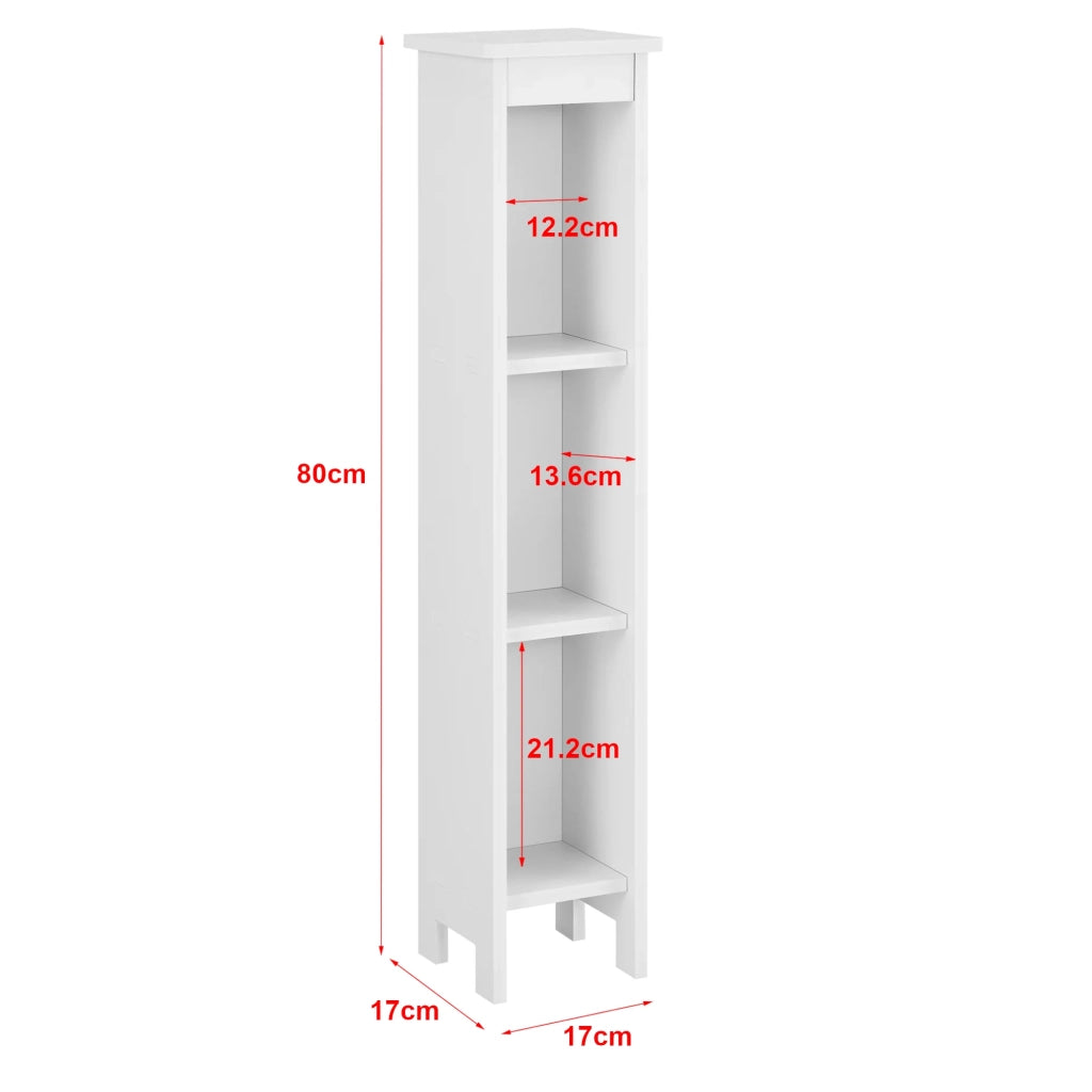 Colonna da bagno mobile contenitore con 3 vani portaoggetti aperti legno composito 80 x 17 x 17 cm bianco 03_0005826