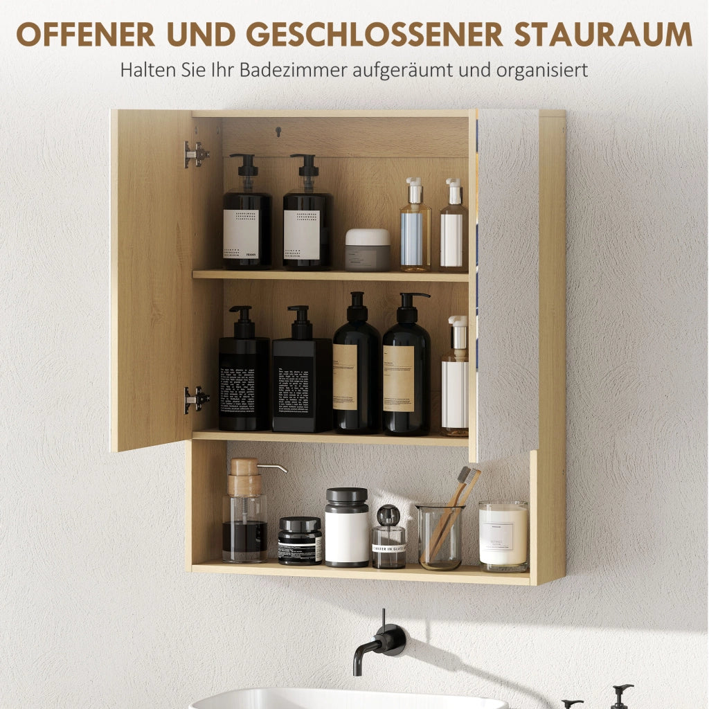 Armadietto Bagno con Specchio e Ripiani ¨C Zephmum ¨C Rovere 60x30x30