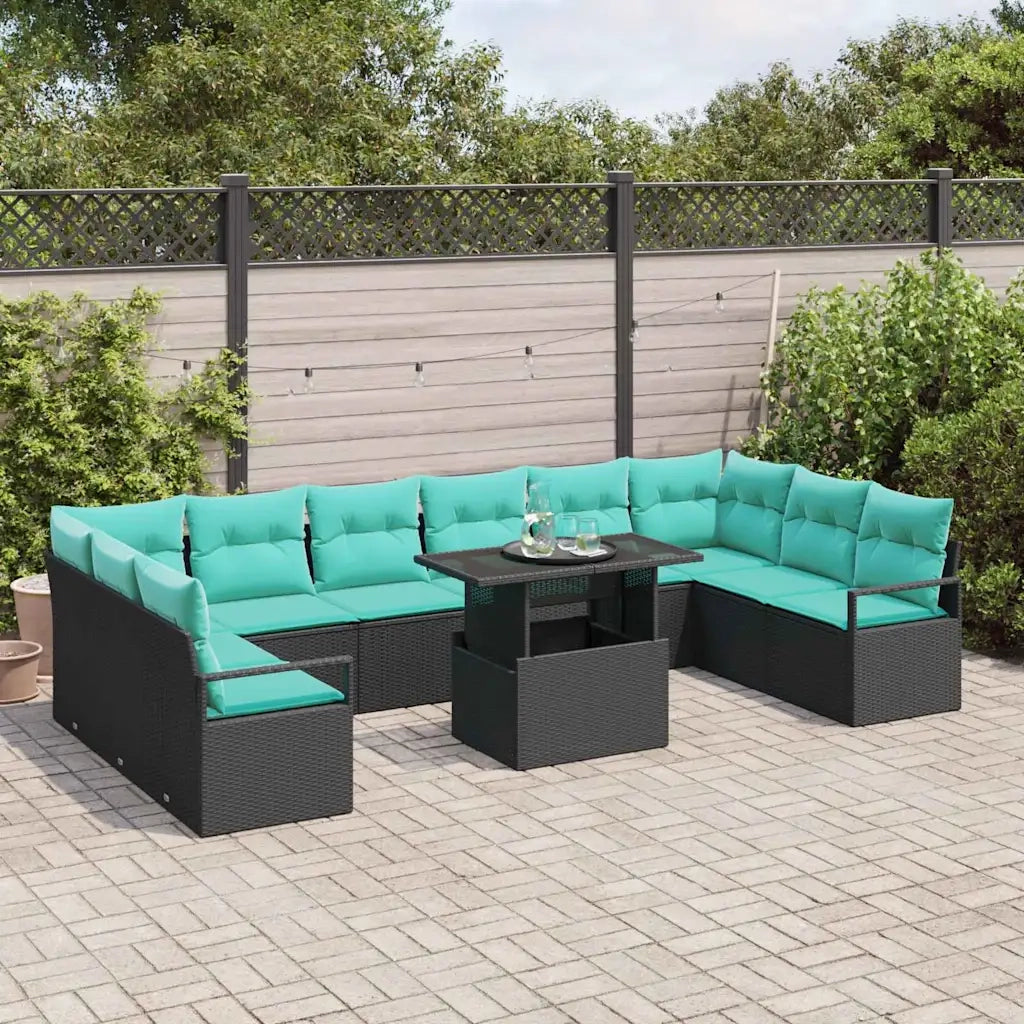Set Divano da Giardino con cuscino 11 pcs Nero e blu polyrattan