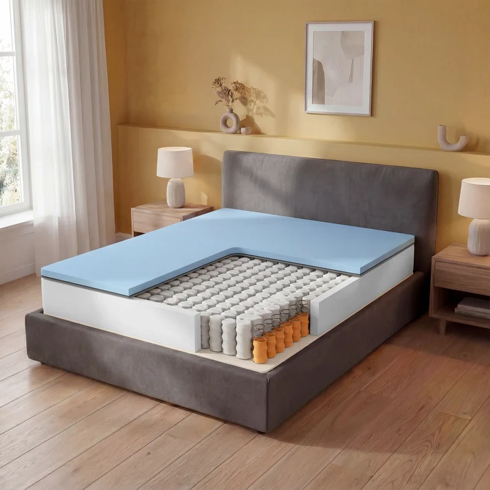 Materasso Molle Insacchettate e Memory Una Piazza e Mezzo 120x200, alto 25 cm - Rivestimento Carbon. | Zefiro
