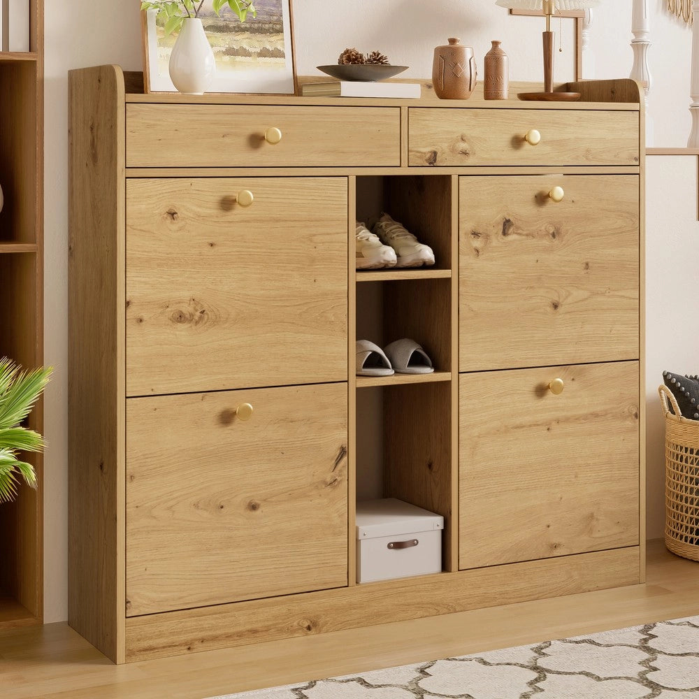 Scarpiera con 4 Ante a Ribalta, 2 Cassetti e 3 Ripiani ¨C MINIMAL ¨C Legno, 110x26x100 cm