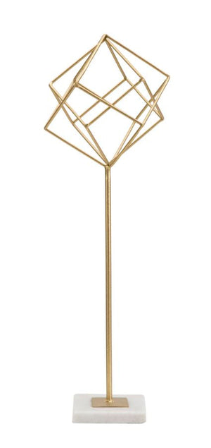 Scultura Cube 16x18x52,5 cm in Ferro e Marmo Oro e Bianco