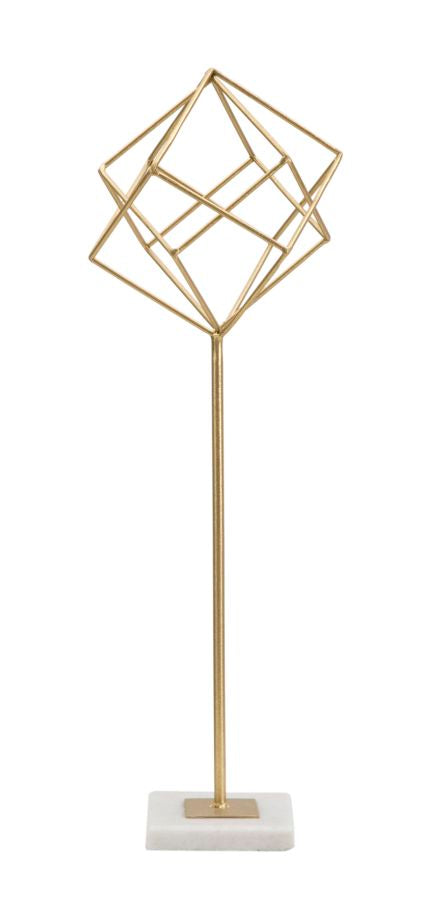 Scultura Cube 16x18x52,5 cm in Ferro e Marmo Oro e Bianco