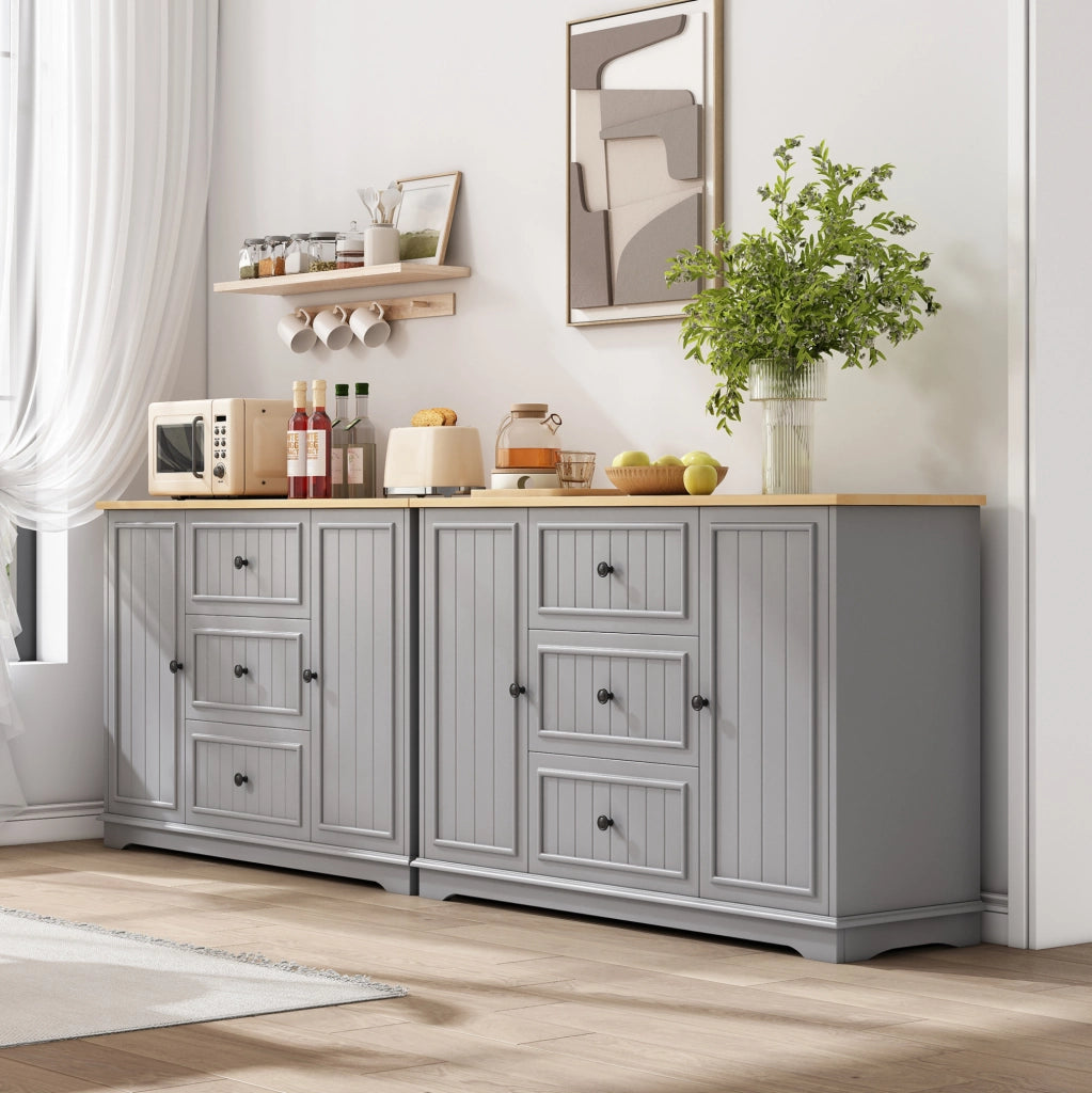 Credenza 126x40x86 cm con 3 cassetti e ante; MDF grigio
