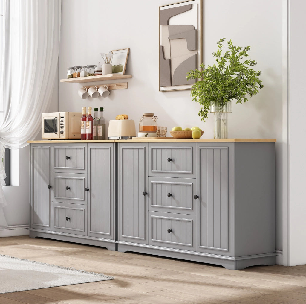 Credenza 126x40x86 cm con 3 cassetti e ante; MDF grigio
