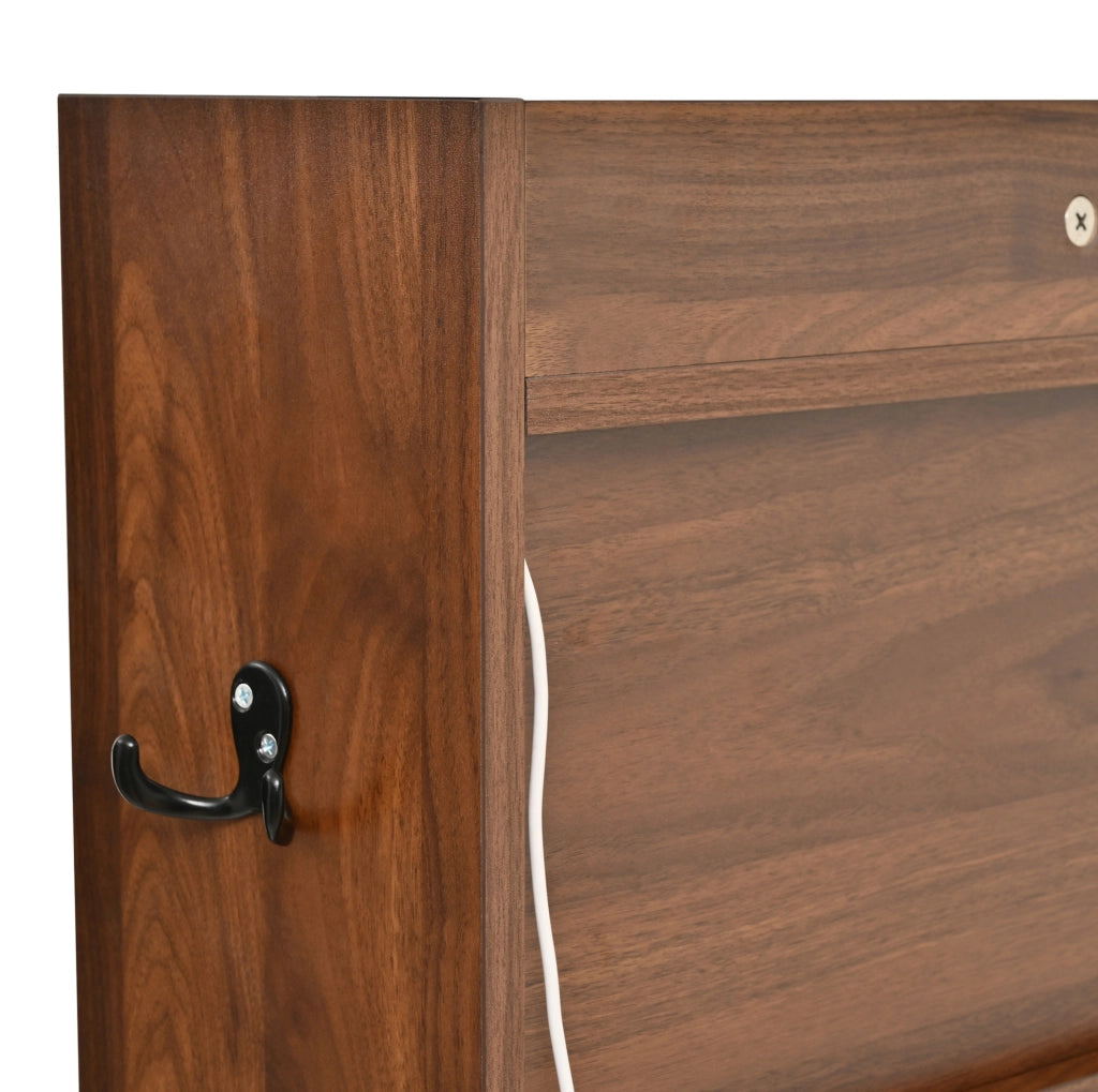 Garderoba 100x25x180 cm con specchio a figura intera e LED regolabile via app; MDF e pannello truciolare; noce