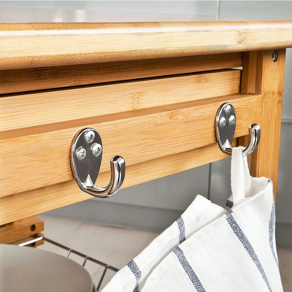 Carrello Cucina Legno Bambu 2 Cassetti Portaposate Portabottiglie 4 Scomparti