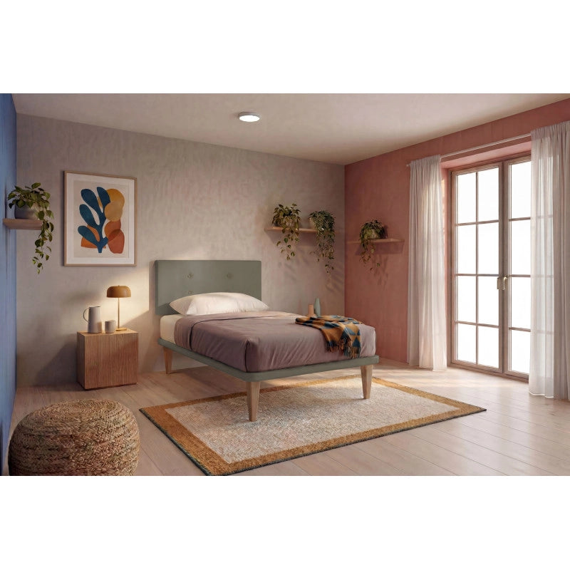 Letto imbottito Singolo 80x200 cm Button - Similpelle,Cappuccino,Con rete