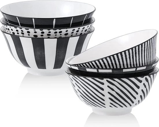 Set di 6 piatti per muesli, insalata, zuppa, cornflakes, ceramica, magnetron e lavastoviglie resistente, 15,7 cm