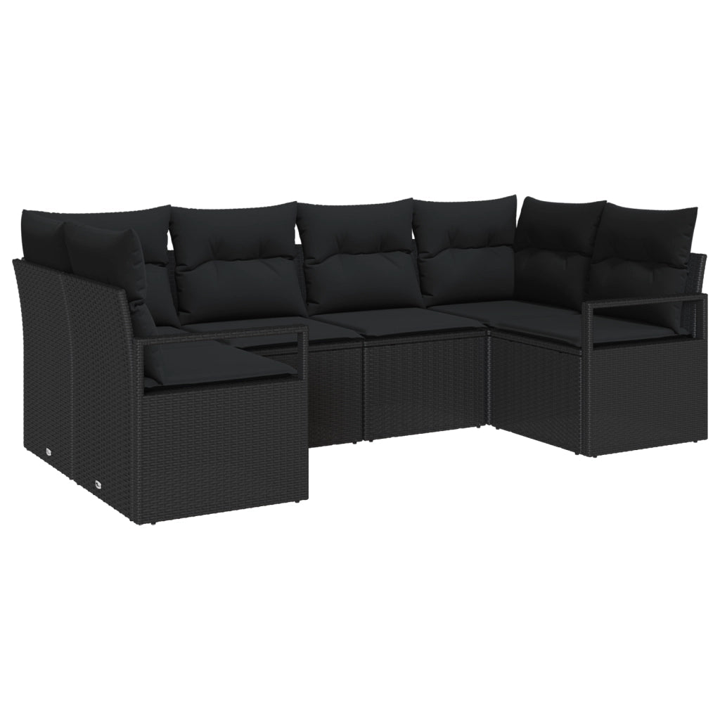 Set di divani da giardino con cuscini neri in polyrattan - 6 pezzi