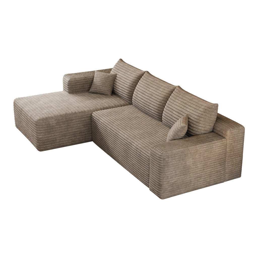 Divano angolare - con seduta profonda e schiuma elastica - in tessuto corduroy - camel