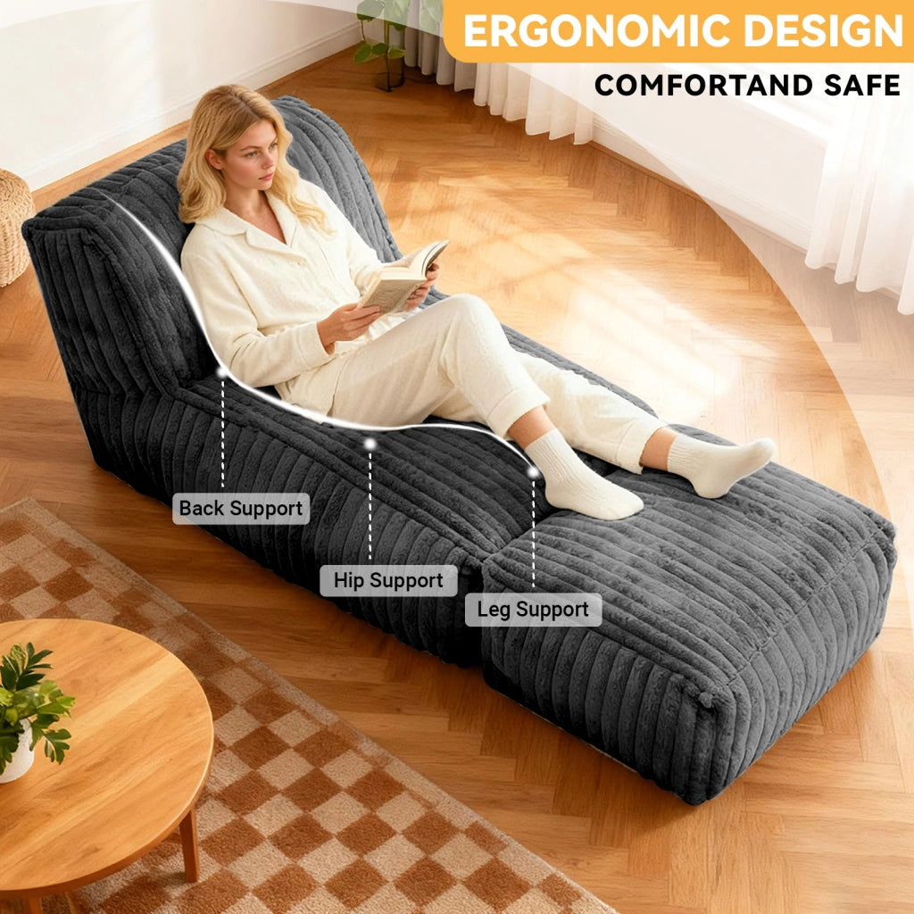 Chaise longue modulare con supporto ergonomico a 3 zone; sistema antiscivolo e struttura compatta in flanella grigio scuro