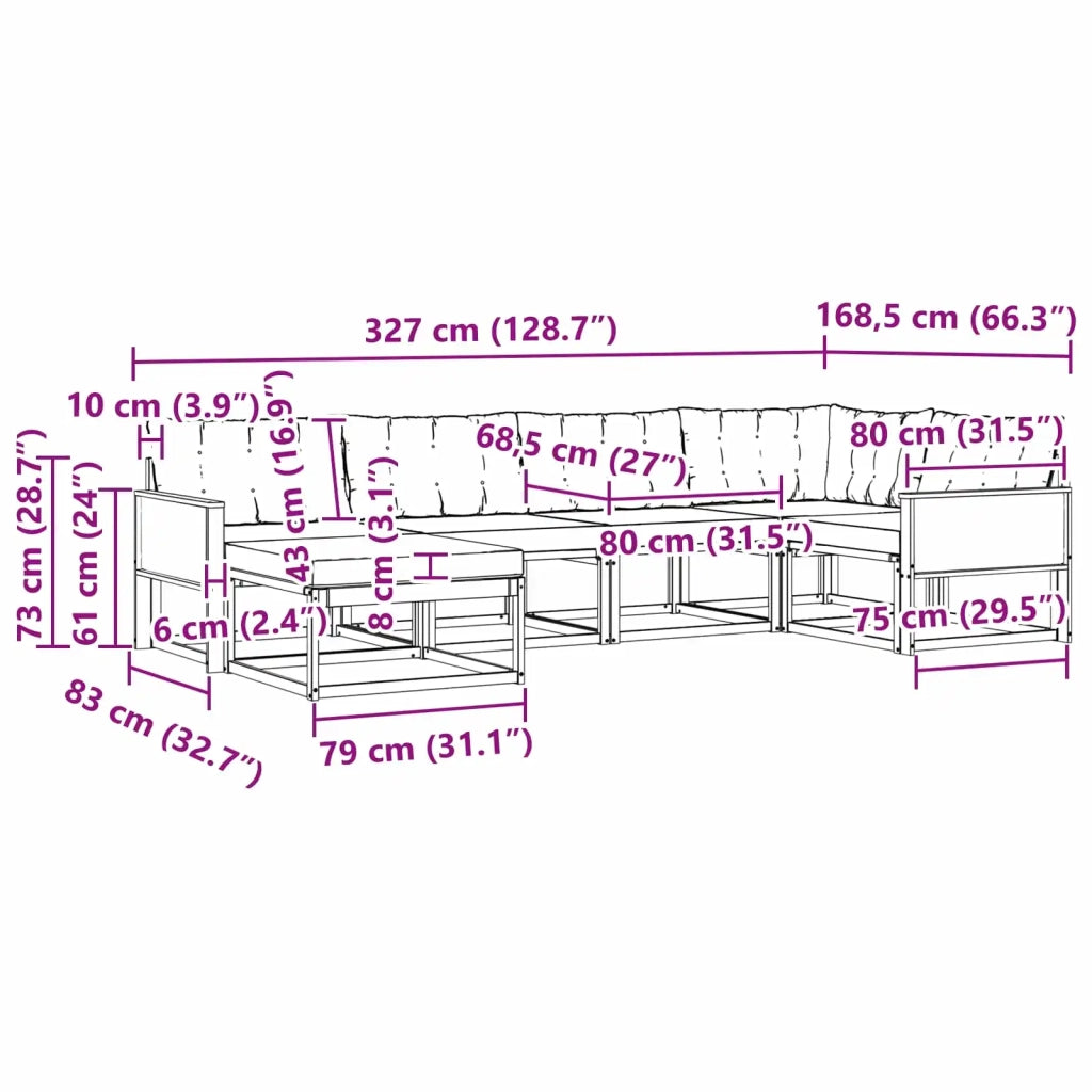 Set di divani da esterno 6 pz Naturale e Crema 3381534