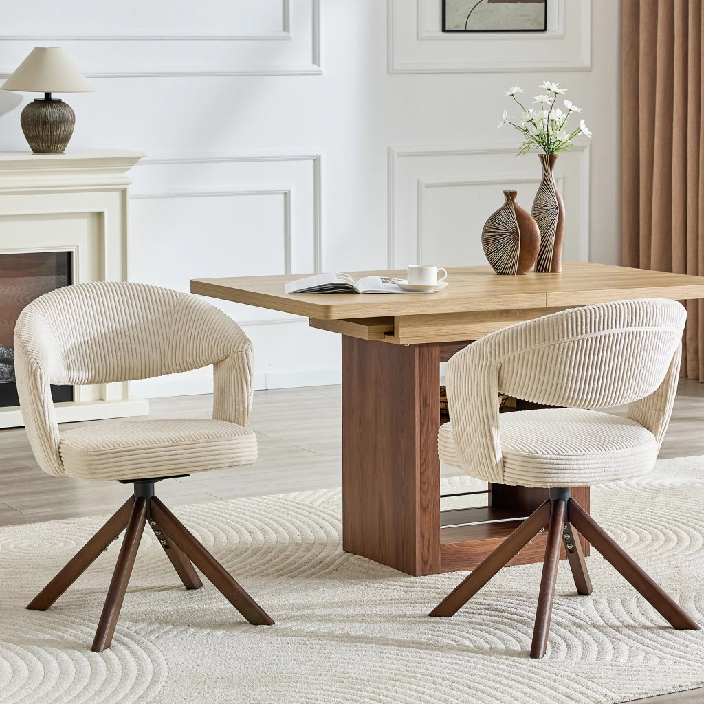 Sedie da Pranzo Girevoli Retro Set 2 ¨C MINIMAL ¨C Crema, Gambe in Legno Massello Noce