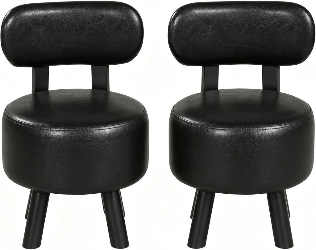 Set di 2 Sgabelli, Poltrona Moderna con Schienale, Seduta Imbottita in Similpelle, Gambe in Legno, Piedini Antiscivolo, Impilabili per Salotto, Ingresso, Camera da Letto, Portata 150 KG (Bianco)