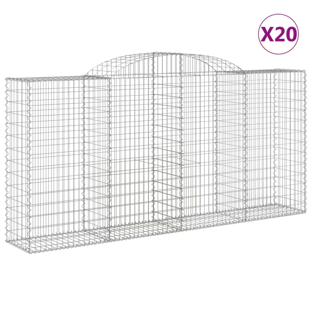 Cestini gabbioni recinzione a gabbia muro di contenimento ad arco 20 pezzi 300 x 50 x 140/160 cm ferro zincato argento 02_0040625