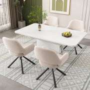 Set di 6 sedie da pranzo girevoli con braccioli; velluto beige; metallo