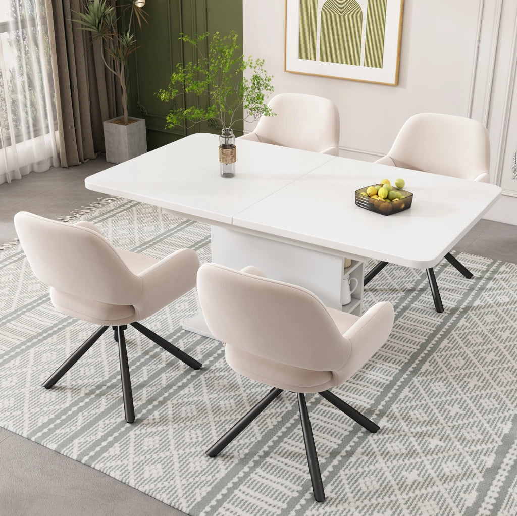Set di 6 sedie da pranzo girevoli con braccioli; velluto beige; metallo