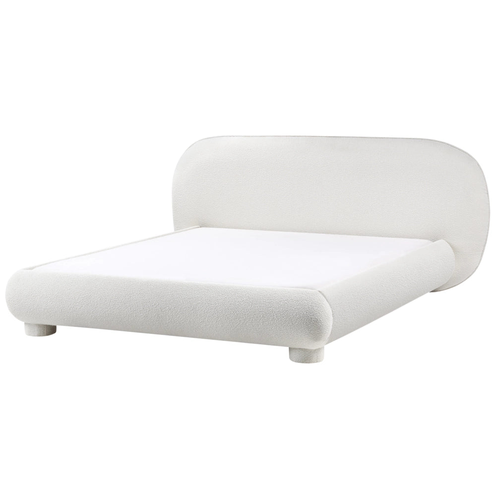Letto rivestito in bouclé bianco sporco 160 x 200 cm design minimalista retrò camera da letto