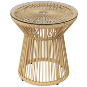 Tavolino da giardino rotondo in rattan sintetico con piano in vetro ¨C Minimal ¨C beige ?40x42 cm