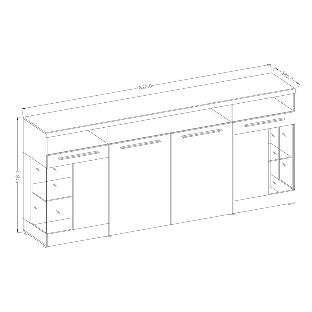 Buffet XL 180cm con 4 porte colore bianco lucido collezione BOMBAY