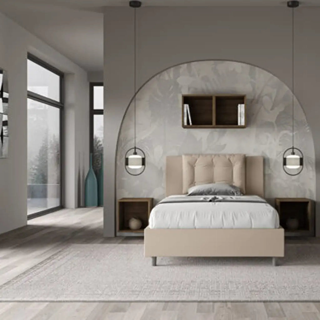 Letto una piazza e mezza senza rete imbottito 120x200 similpelle tortora Annalisa