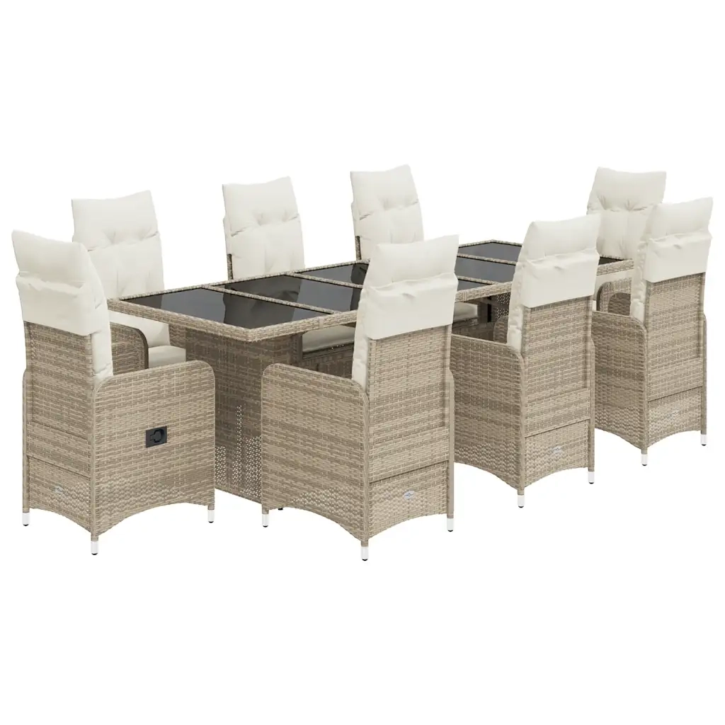 vidaXL Set da Bistrò da Giardino 9 pz con Cuscini Beige in Polyrattan