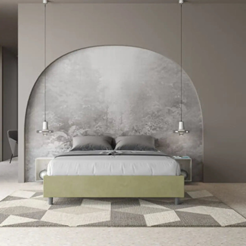 Letto matrimoniale con rete imbottito 160x210 microfibra tè verde Azelia