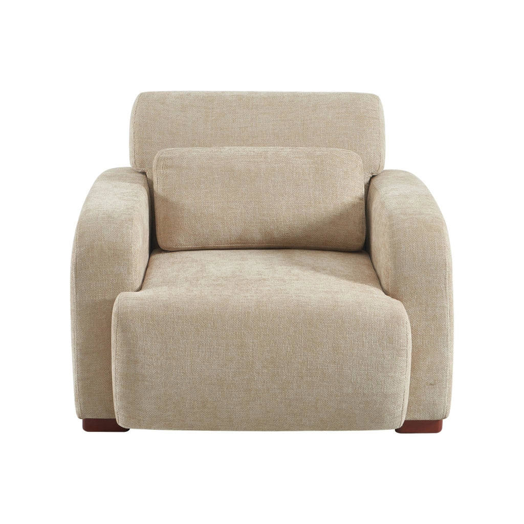 Poltrona in tessuto con gambe in legno di hevea, beige