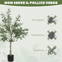 Pianta Artificiale di Ulivo 120 H cm con 450 Foglie e 20 Olive Vaso Incluso