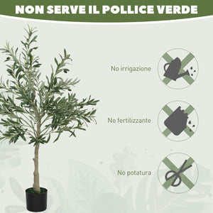 Pianta Artificiale di Ulivo 120 H cm con 450 Foglie e 20 Olive Vaso Incluso