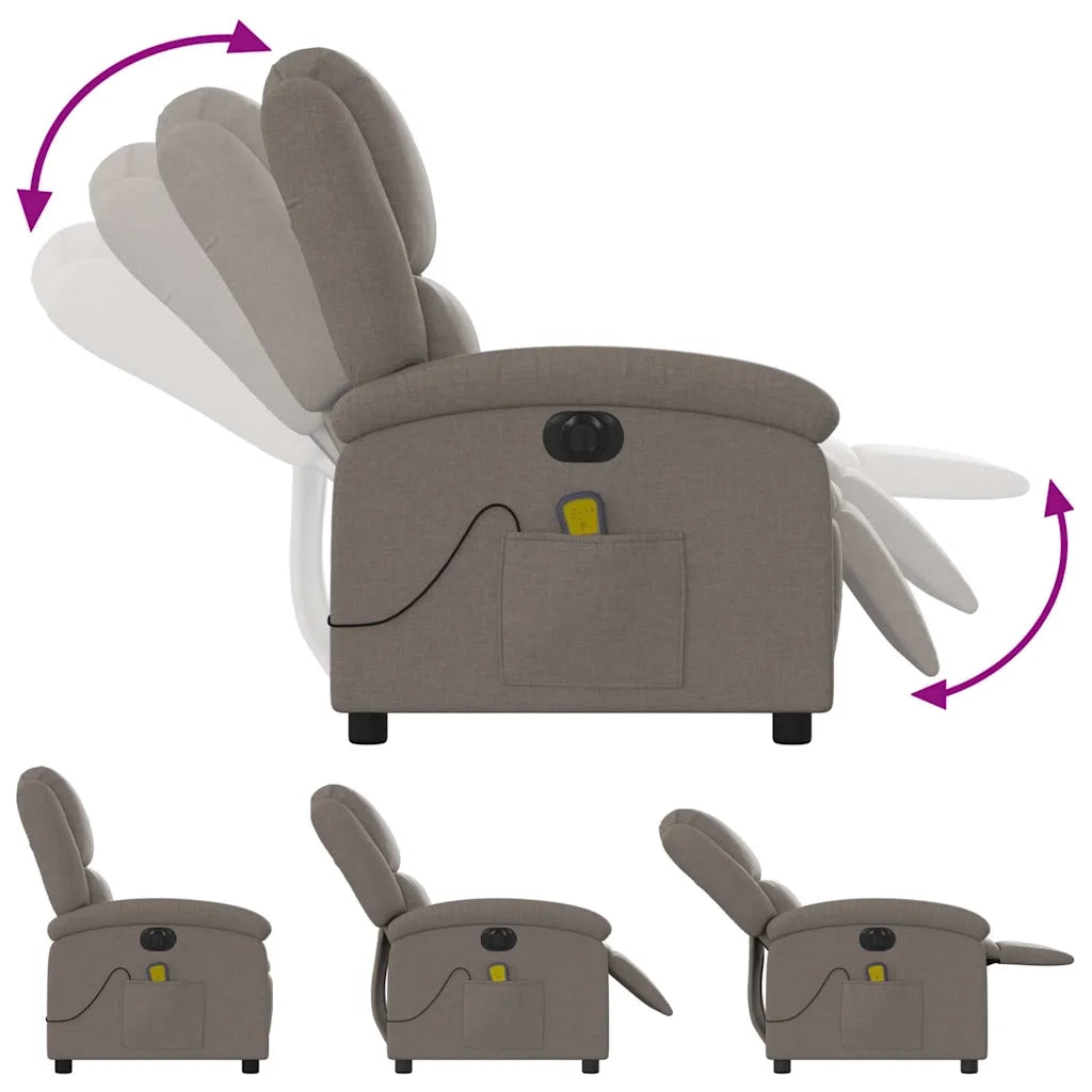 Poltrona Massaggiante | Sedia Relax Reclinabile Elettrica Tortora in Tessuto