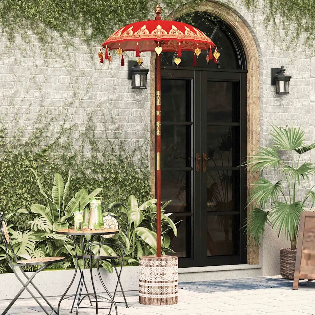 Parasol con Base Rosso, Marrone 250 cm Cotone, Legno