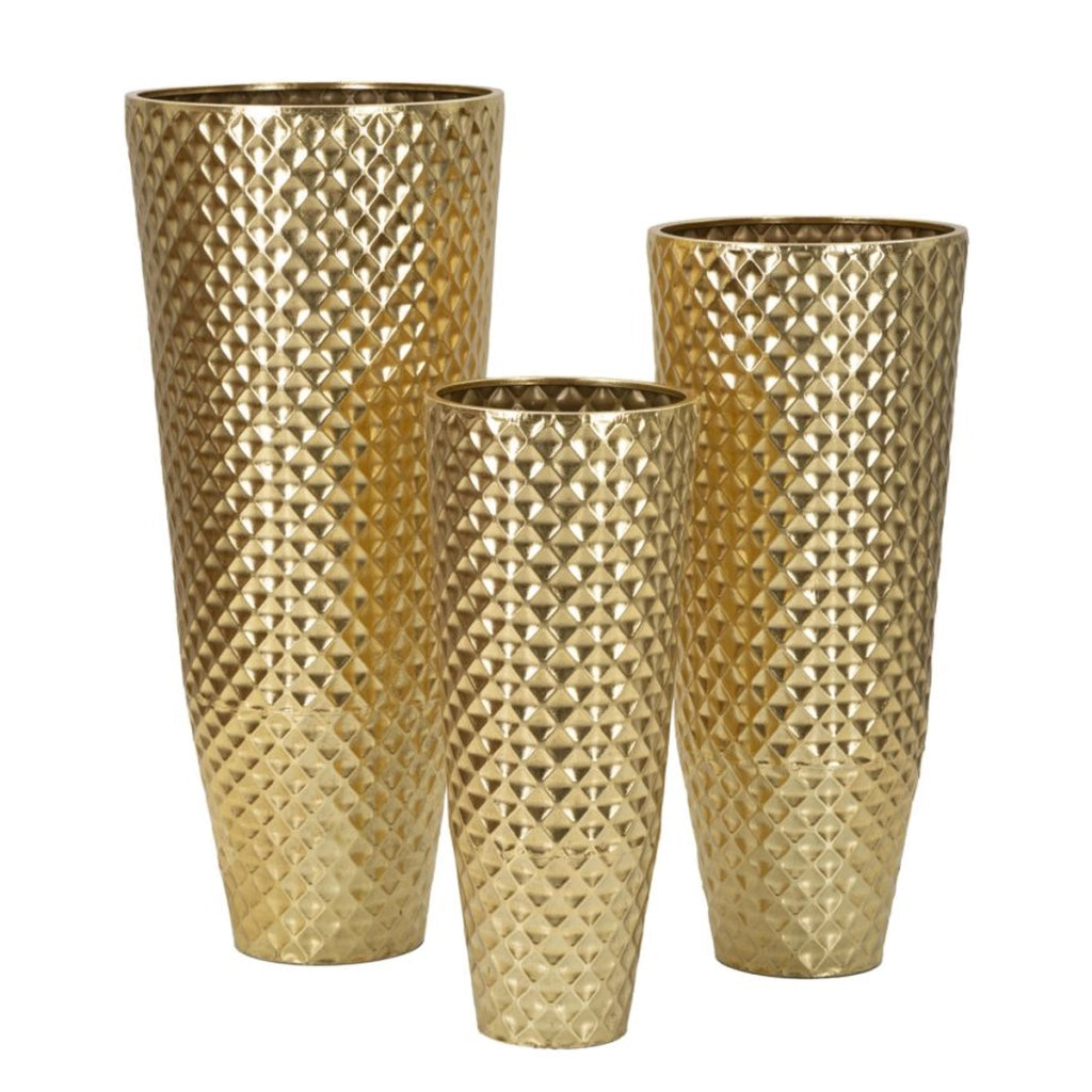 Set di 3 Vasi Decorativi VKH420, Oro, Metallo, 48x48x110 cm