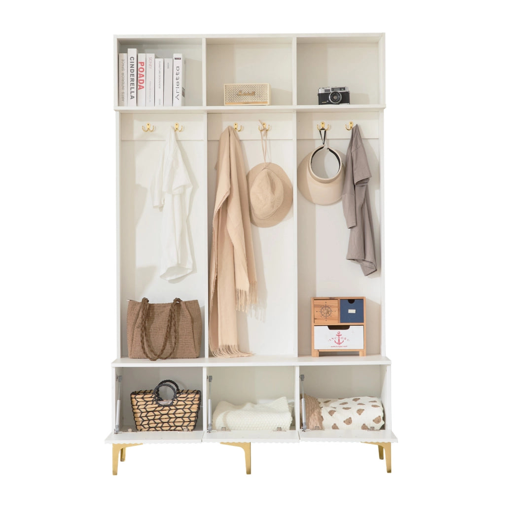 Mobile ingresso con panca e appendiabiti bianco 120x23,5x191,5 cm