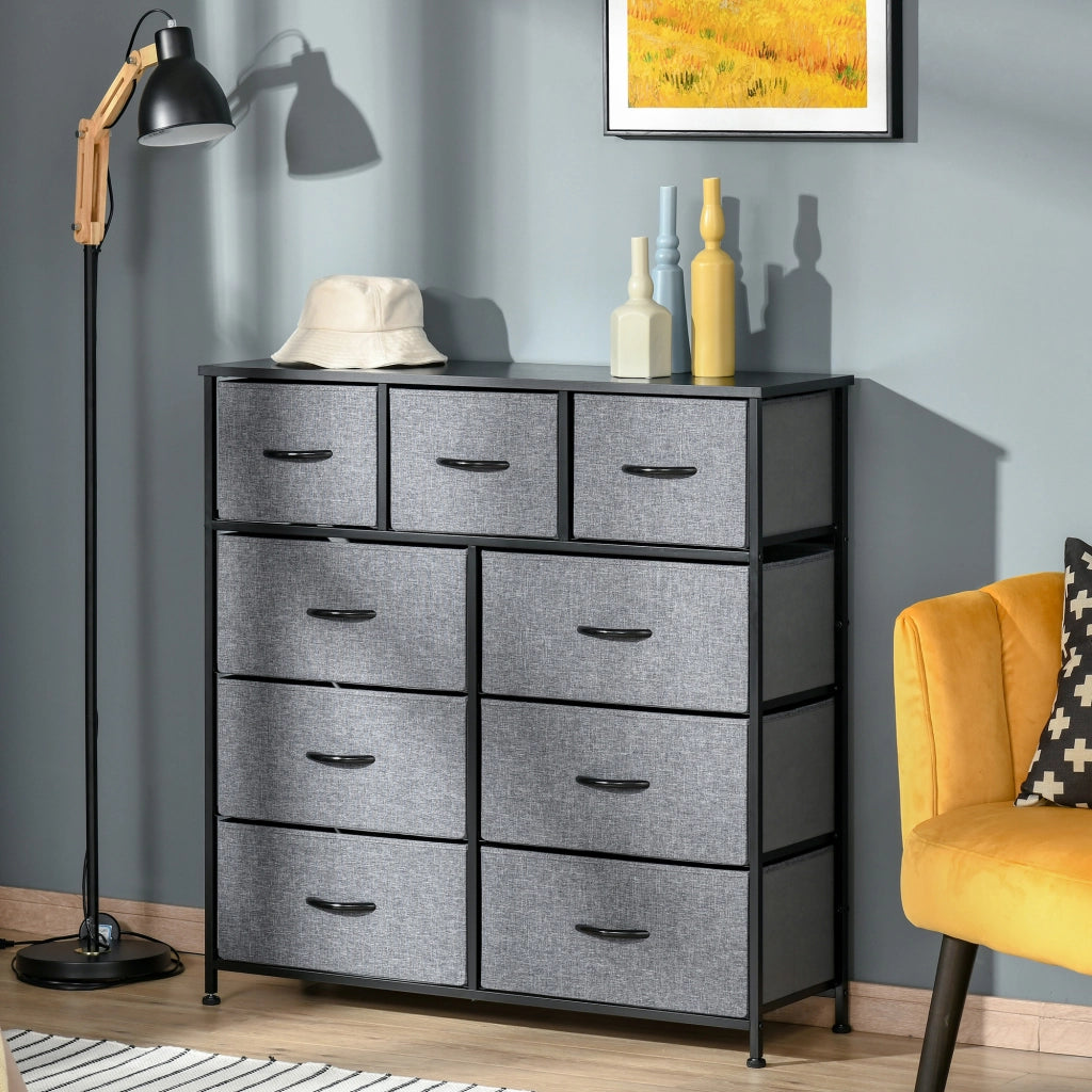 Cassettiera a 9 cassetti in tessuto ¨C zephmum ¨C nero e grigio 100x30x100 cm