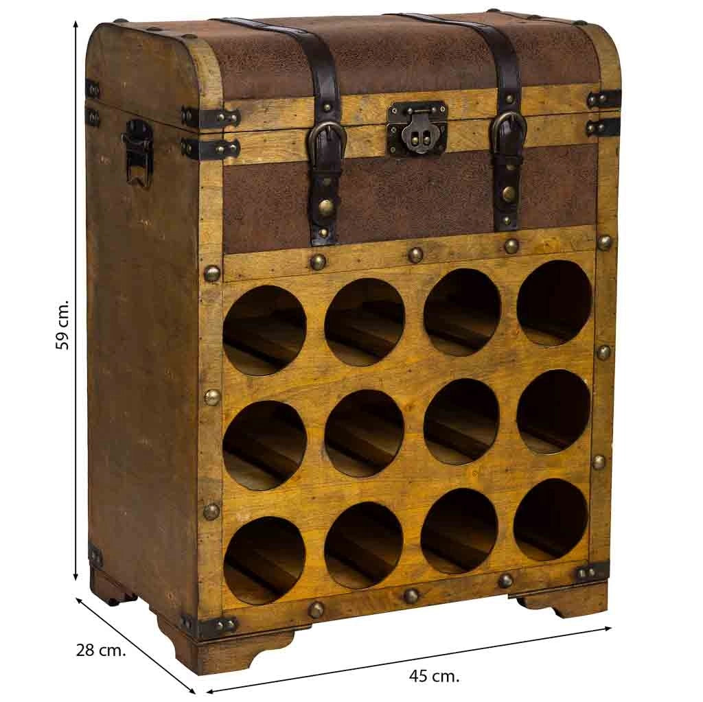 Baul porta bottiglie in legno marrone 45x28x59h cm