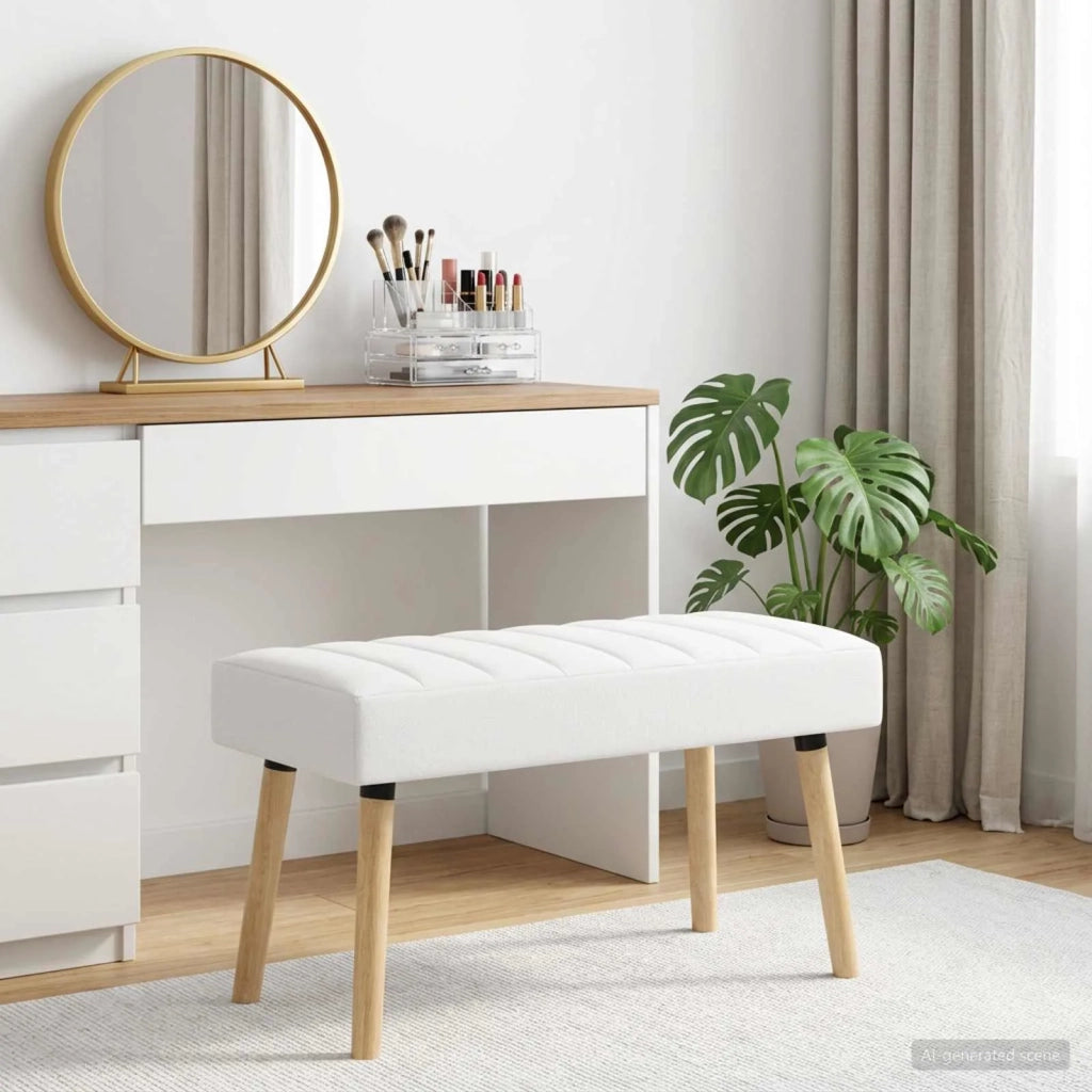 Panchina trapuntata a canale Bianco 80 x 40 x 46 cm Tessuto 42038484