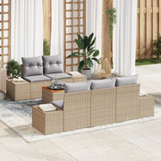 Set di Divani da Giardino 6 Pezzi con Cuscini Beige Polyrattan Acacia