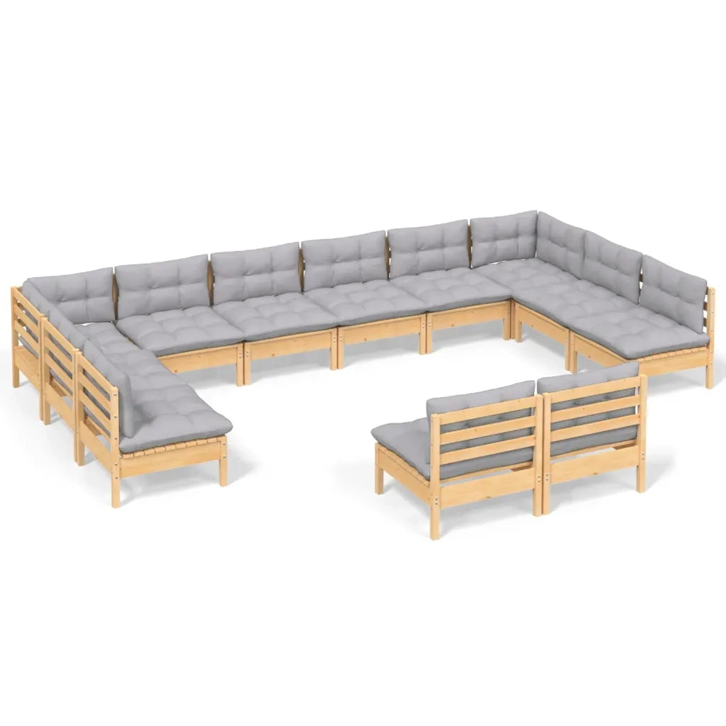 Set Divani da Giardino 12 pz con Cuscini Grigi Massello di Pino cod mxl 39288