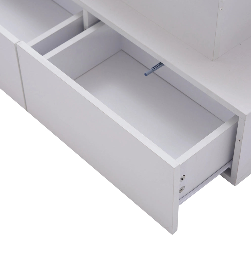 Tavolino da caffè LED con piano estraibile e 4 cassetti; 90x55x41 cm; bianco