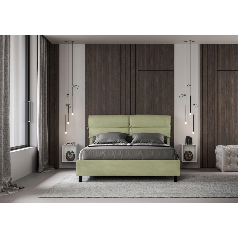 Letto imbottito Matrimoniale 160x190 cm Nandy - Contenitore,Microfibra,Tè verde