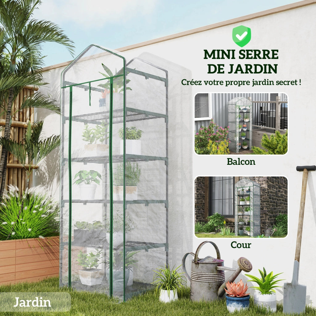 Serra da giardino e balcone scaffale 5 livelli ¨C zephmum ¨C bianco acciaio 69x49x193 cm