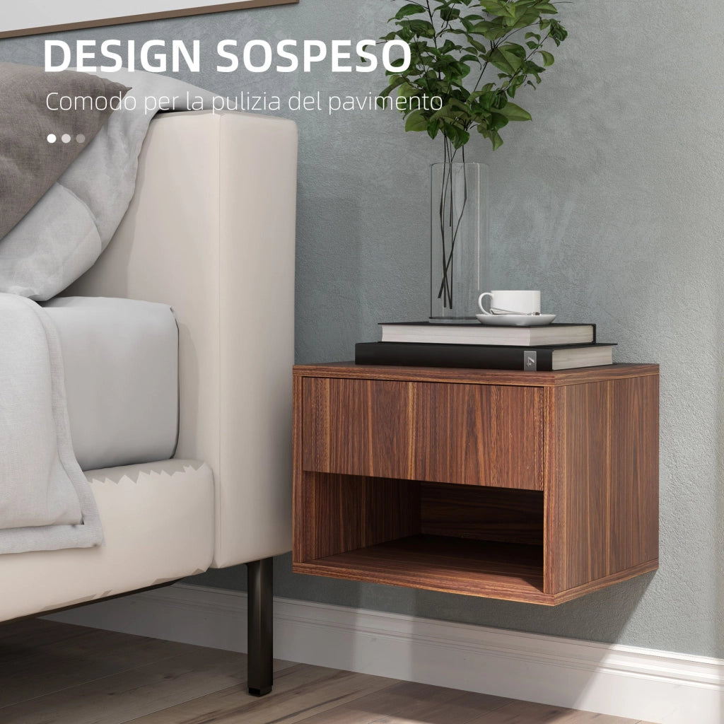 Set 2 Comodini con Cassetto e Ripiano a Giorno 40x34x29 cm in Legno Marrone