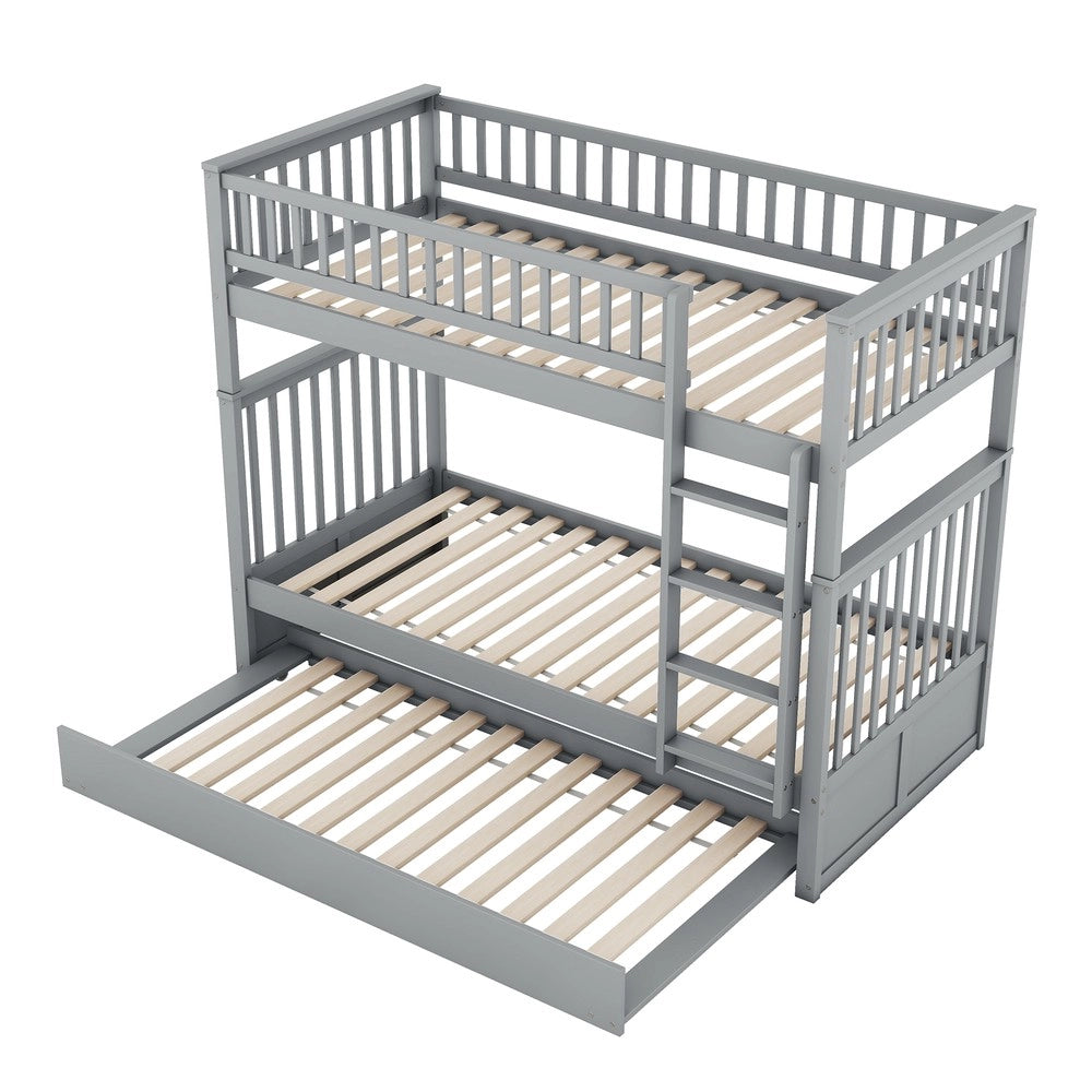 Letto a Castello Triplo per Bambini con Letto Estraibile ¨C Xylo ¨C Grigio 90x200