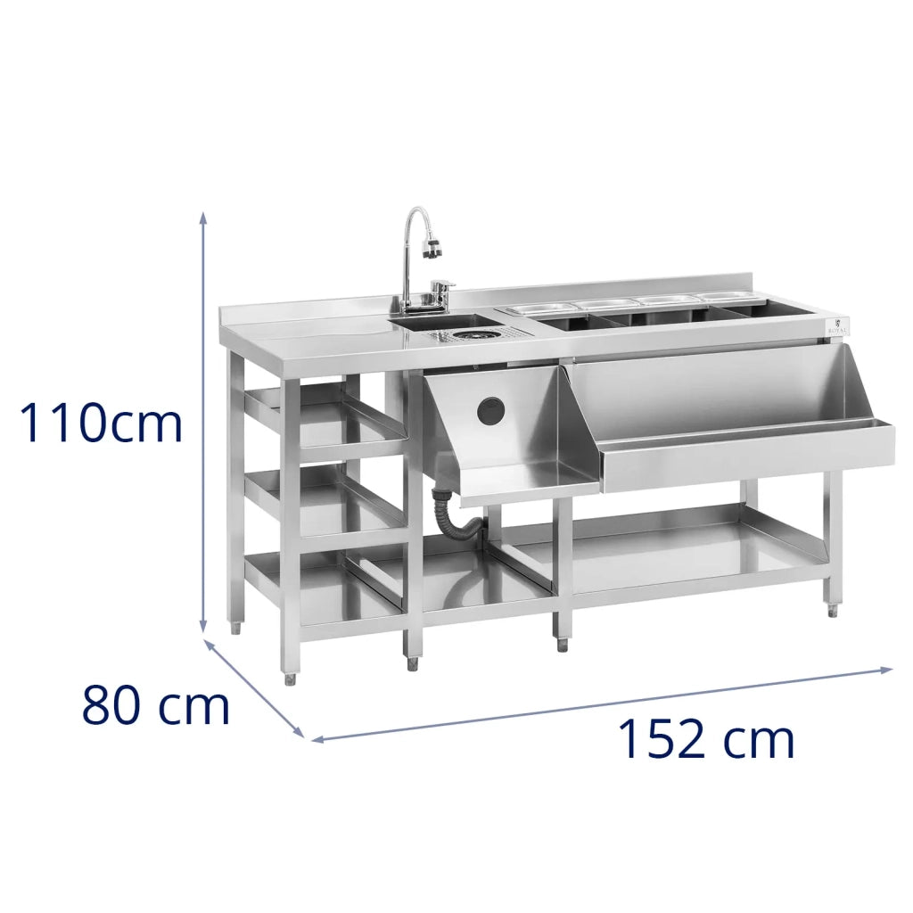 Stazione cocktail con vaschetta per il ghiaccio 4 bacinelle GN 1/9 lavabicchieri e portabottiglie in acciaio inox 14_0009947
