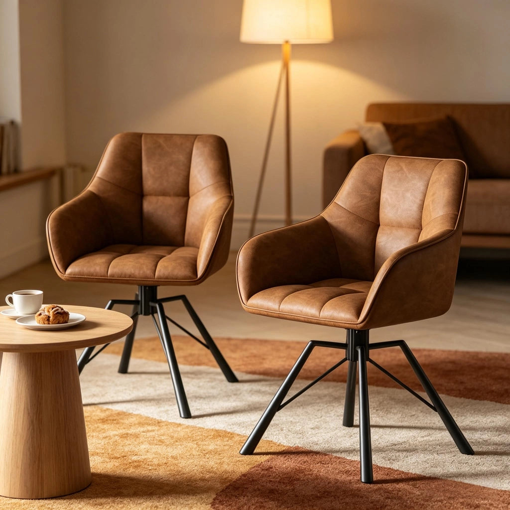SEDIA girevole con braccioli 58,5x82,5x54,5 cm pelle sintetica marrone chiaro Set da 2 pezzi
