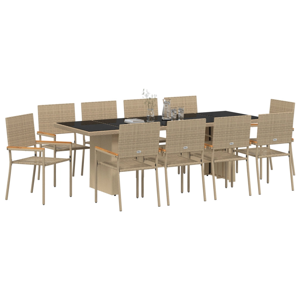 Set da Pranzo da Giardino da 11 Pezzi Beige in Polyrattan