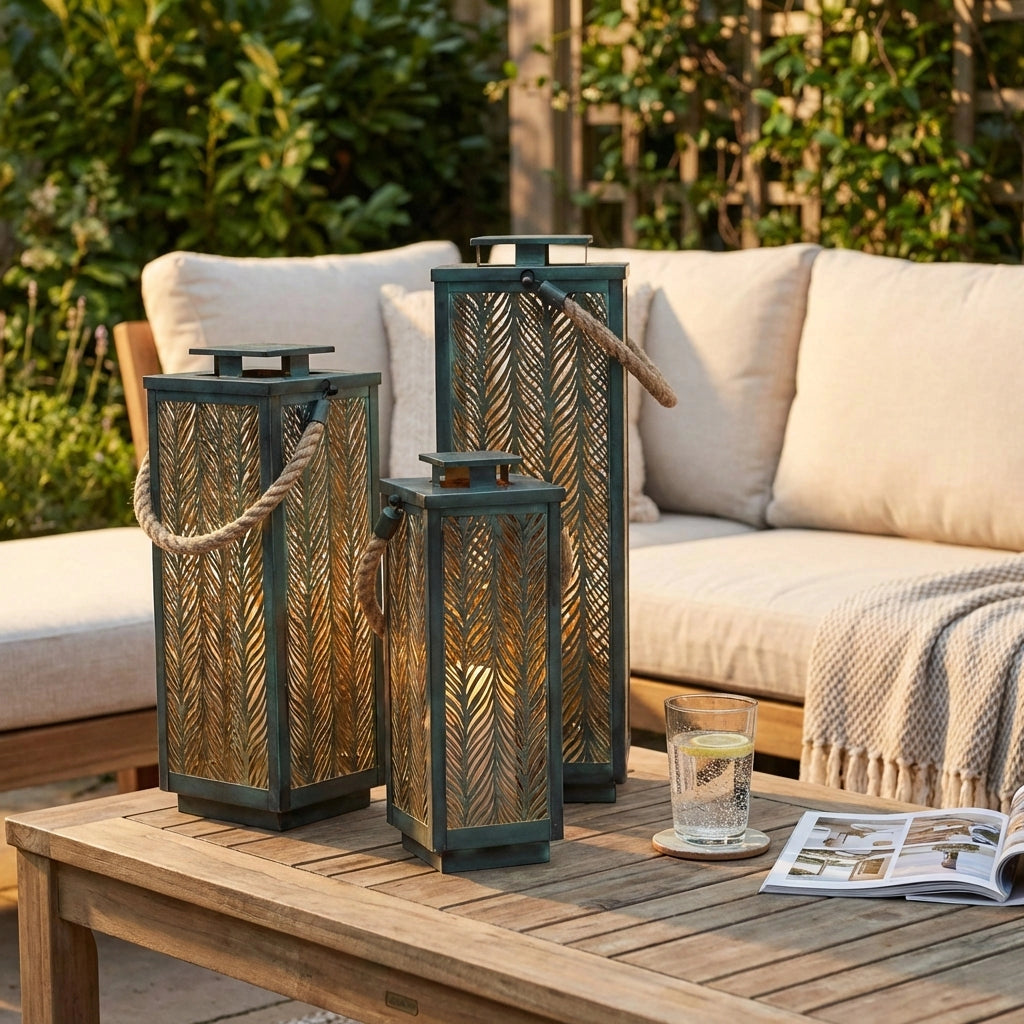 Set di 3 lanterne in Acciaio cm 20x20x69 - ZUBIN